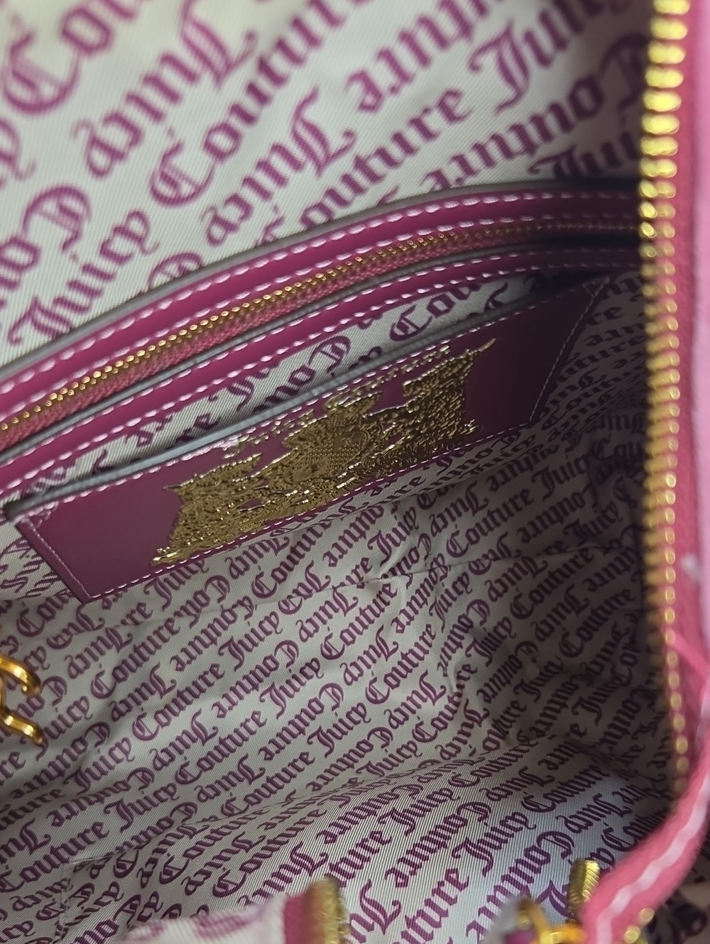 💕▪️Juicy Couture▪️uk Exclusive Twig Pink Suede Purple Trim Gold Chain Hobo Bag - Picture 13 of 13